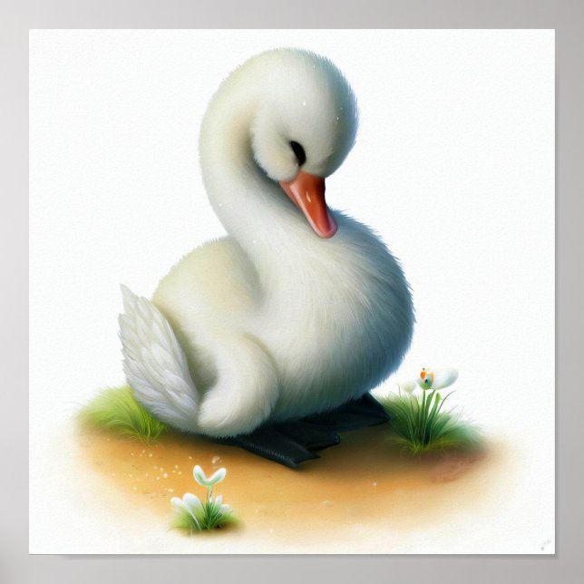 A Digital Painting of a Young Cute Swan Poster (Front)