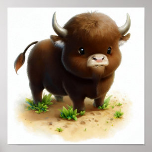 A Digital Painting of a Young Cute Water Buffalo Poster