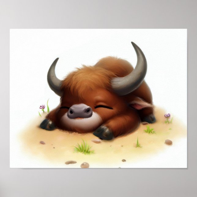 A Digital Painting of a Young Cute Water Buffalo Poster (Front)