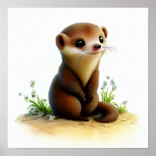 A Digital Painting of a Young Cute Weasel Poster (Front)