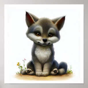 A Digital Painting of a Young Cute Wolf Poster