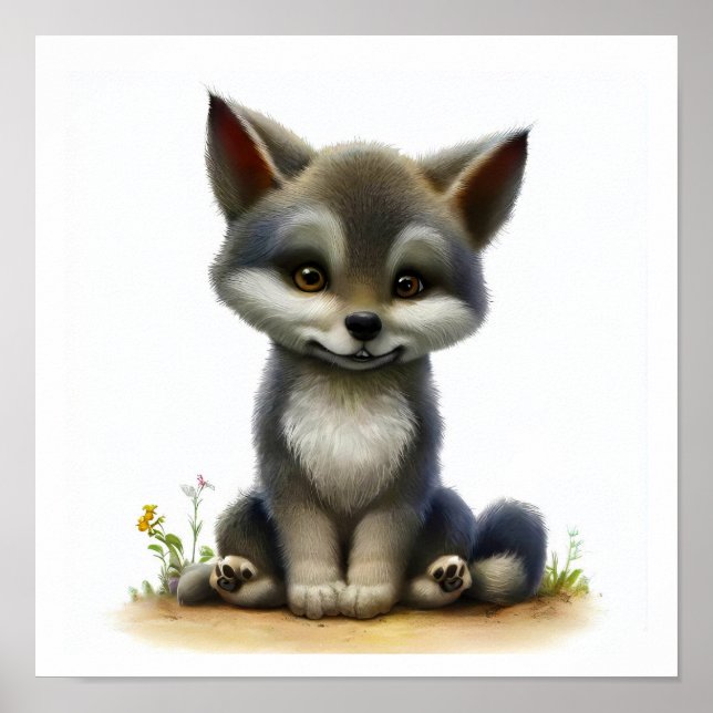 A Digital Painting of a Young Cute Wolf Poster (Front)