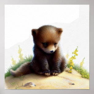 A Digital Painting of a Young Cute Wolverine Poster