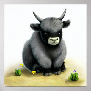 A Digital Painting of a Young Cute Yak Poster