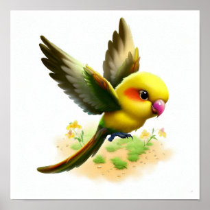 A Digital Painting of a Young Yellow-Streaked Lory Poster