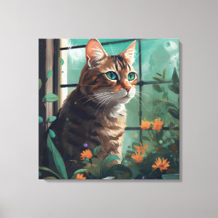 A Digital Portrait of a Cat on Canvas