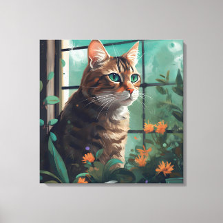 A Digital Portrait of a Cat on Canvas Print