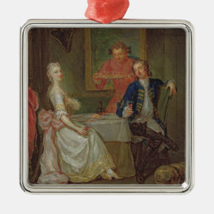 A Dinner Conversation (A Man and Woman Drinking at Metal Tree Decoration