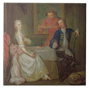 A Dinner Conversation (A Man and Woman Drinking at Tile