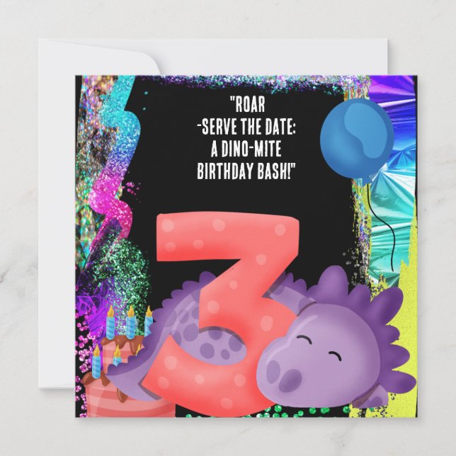 A Dinosaur  3rd Birthday Party  Save The Date (Front)