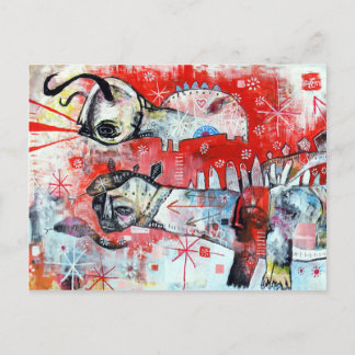 A dinosaur with naive spirit wrapped in snakes postcard