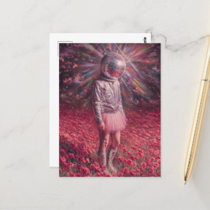 A disco astronaut in a poppy meadow pink tutu postcard