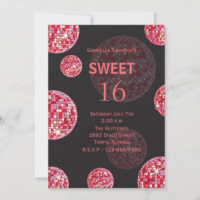 a disco bash -sweet sixteen birthday invitations (Front)