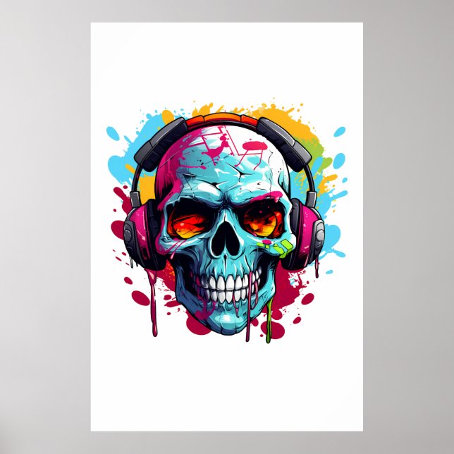 A DJ POP ART SKULL Acrylic Sign (Front)