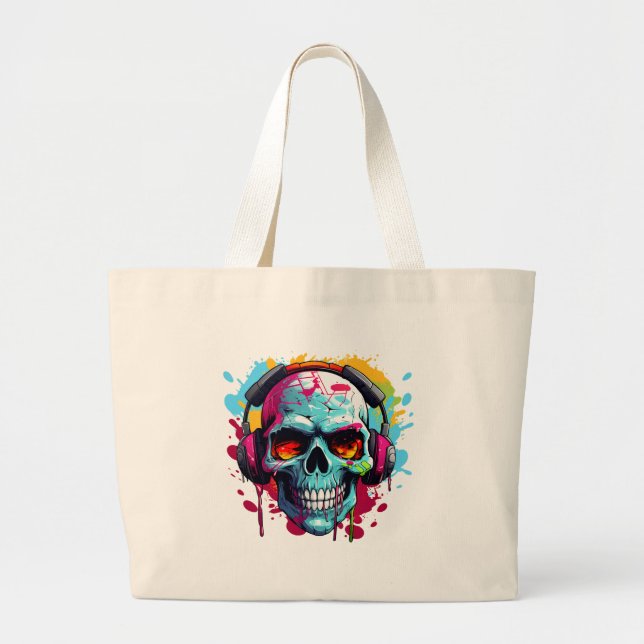 A DJ POP ART SKULL Large Tote Bag (Front)