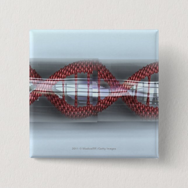 A DNA strand in a capsule 15 Cm Square Badge (Front)