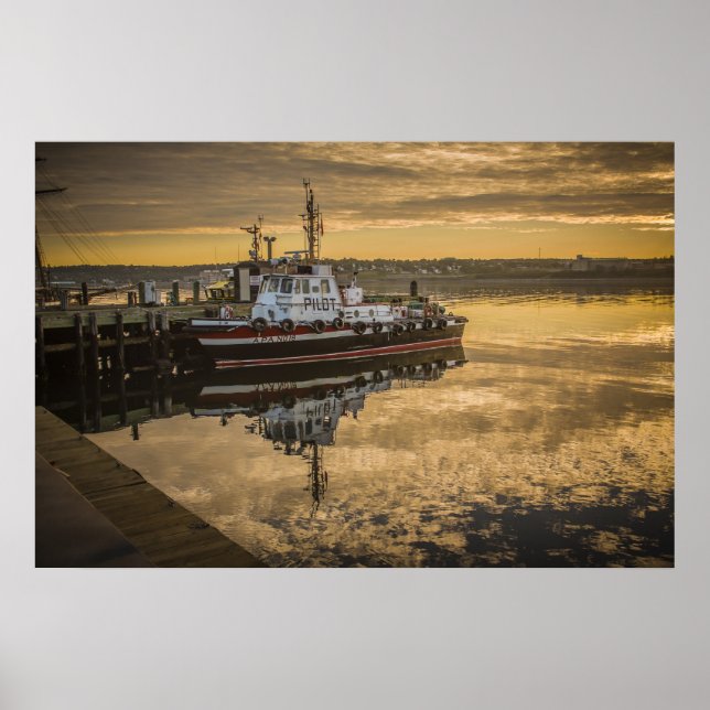 A Docked Pilot Boat at Sunrise Halifax, NS Poster (Front)