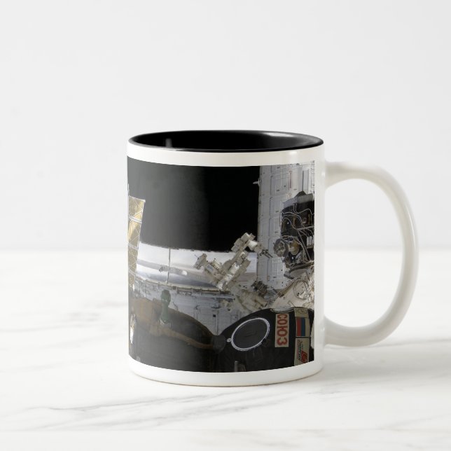 A docked Soyuz spacecraft Two-Tone Coffee Mug (Right)
