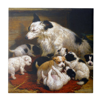 A dog and her puppies tile