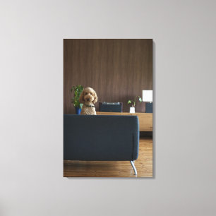 A dog in the riving room canvas print