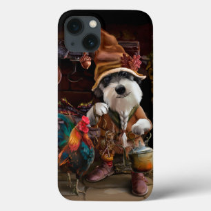 A dog in vintage clothing and his pet rooster iPhone 13 case