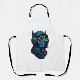 A dog listen to music apron
