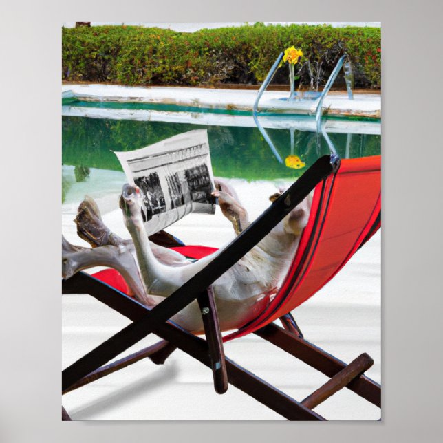 A dog reading a newspaper by the pool poster (Front)
