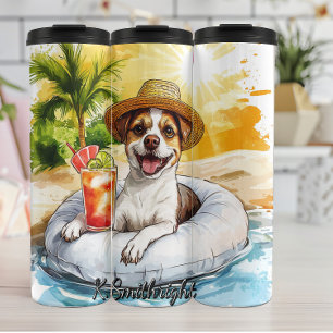 A Dog Relaxing in a Tube Thermal Tumbler