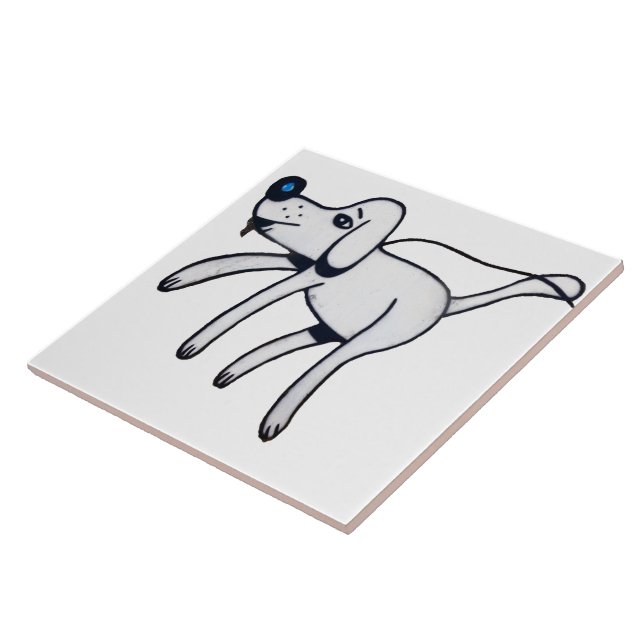A dog taking his owner for a walk. tile (Side)