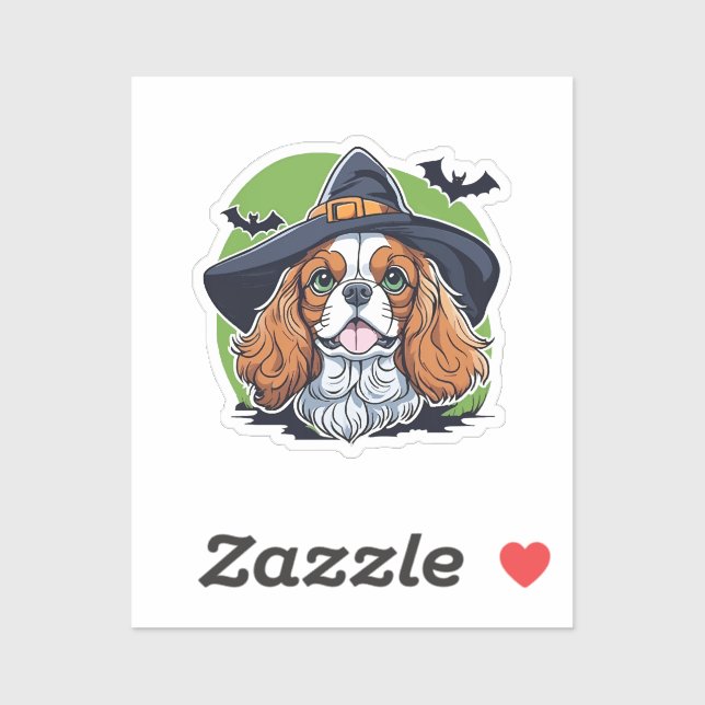 A dog wearing a witches hat with bats (Sheet)