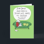 A Dog's Letter to Santa Clause Funny Christmas Holiday Card<br><div class="desc">White dog wearing a red holiday sweater sits on a cute green sofa writing a letter to Santa Clause. “Dear Santa, please bring me: squeaky toys, treats, NO CLOTHING PLEASE!!!” The inside says “Merry Christmas.” Inside text can be customised with your own greeting. A funny Christmas card that can be...</div>