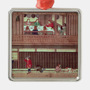A domestic scene of a scroll) metal tree decoration
