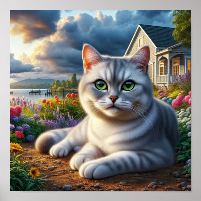 A Domestic Shorthair Cat in a Rural Setting Poster (Front)
