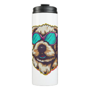 A DORABLE D O G WITH SUN GLASSES  THERMAL TUMBLER