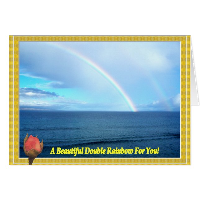 A Double Rainbow Over The Ocean Framed With a Rose (Front Horizontal)