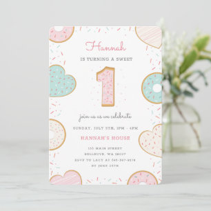 A Doughnut One Birthday party invitation pink