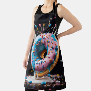 A doughnut with icing and colourful sprinkles apron