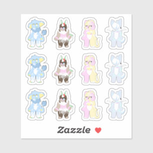 A Dozen Cute Furry Characters Stickers