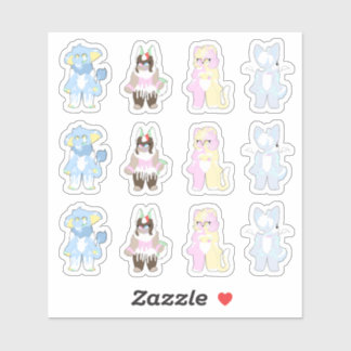 A Dozen Cute Furry Characters Stickers
