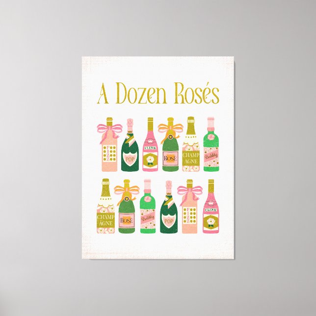 A Dozen Rosés Pink Champagne Bottles Wine Bar  Canvas Print (Front)