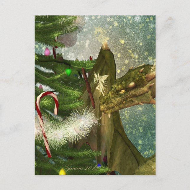A Dragon and Fairies Christmas Holiday Postcard (Front)