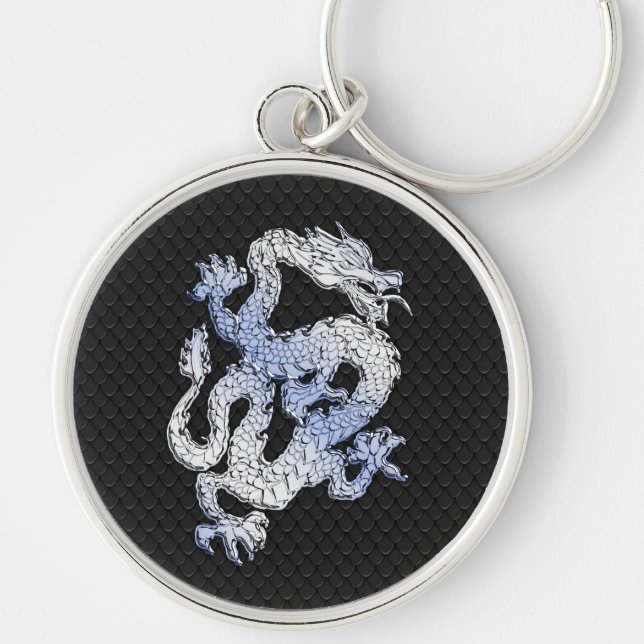 A Dragon expression on Black Snake Skin Print Key Ring (Front)
