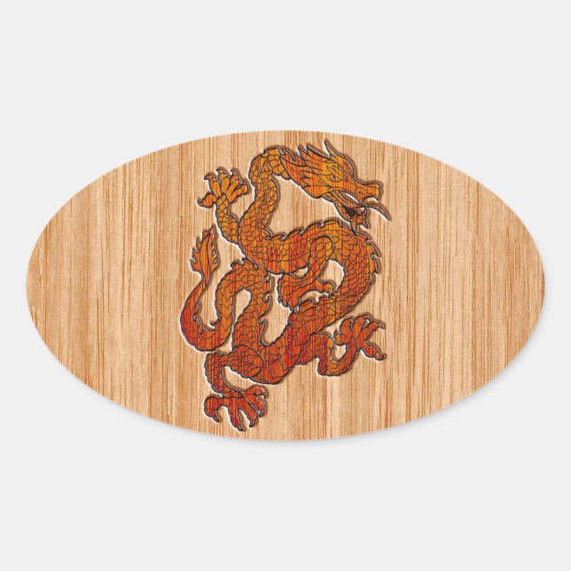 A Dragon in oriental Bamboo Oval Sticker (Front)