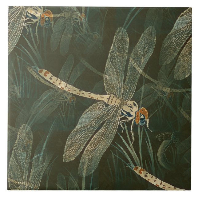 A DRAGONFLY ON GREEN TILE (Front)