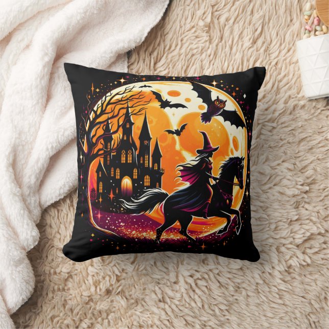 A Dramatic Halloween Horse Ride Under A Full Moon Cushion (Blanket)