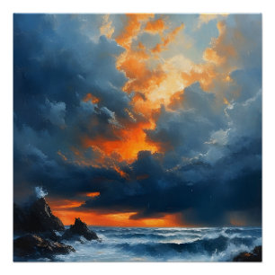 A Dramatic seascape At Sunset Painting Art Poster