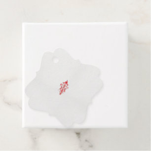 a drawing of a red flower and leaves on a white ba favour tags
