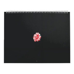a drawing of a red flower on a white background calendar