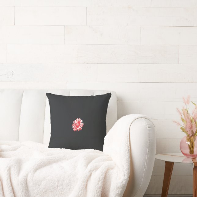 a drawing of a red flower on a white background cushion (Couch)