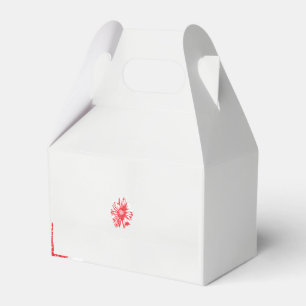 a drawing of a red flower on a white background favour box